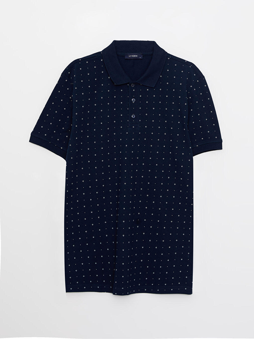 Lacivert Polo Yaka Kısa Kollu Desenli Pike Erkek Tişört-5