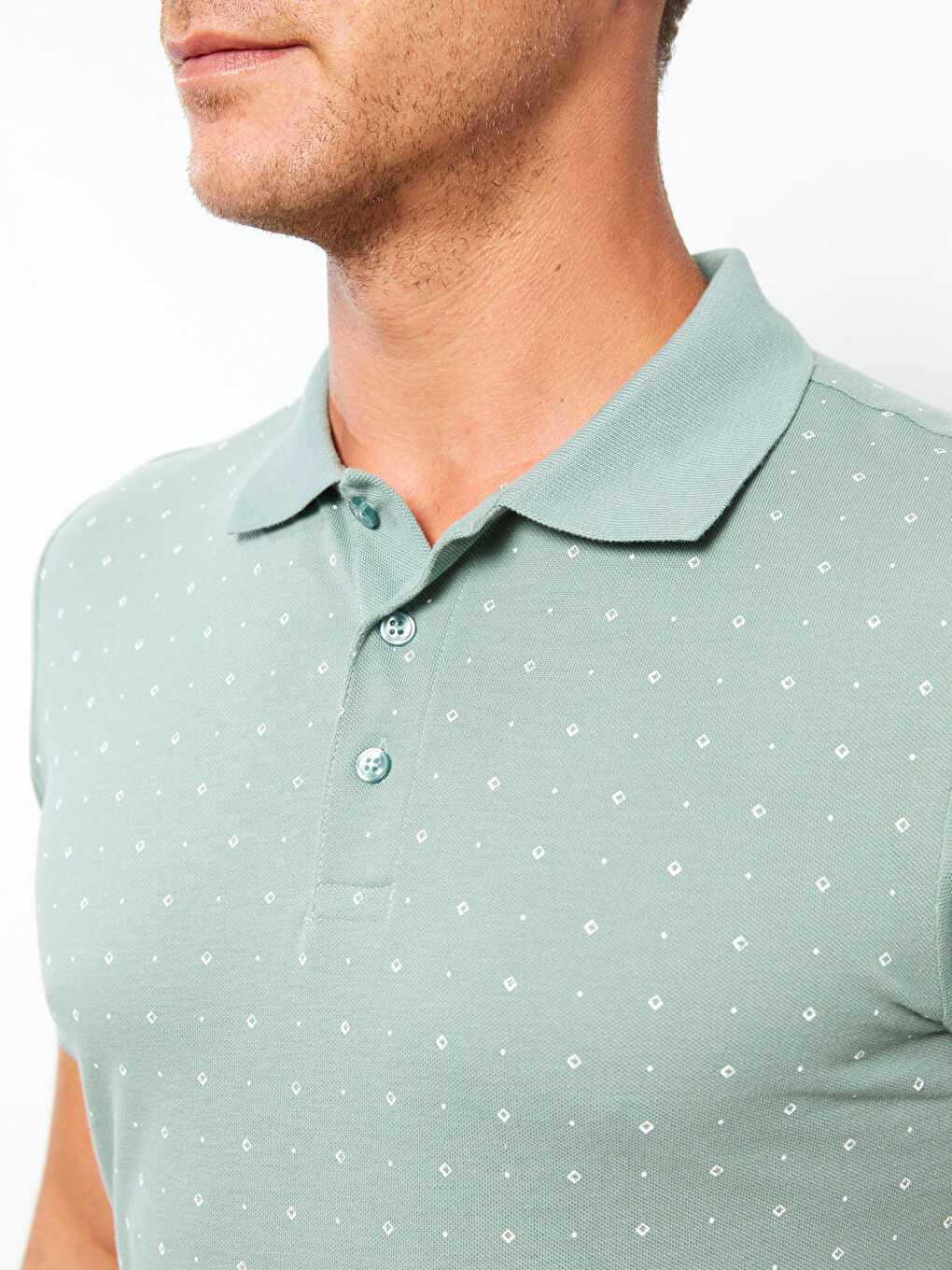 Yeşil Polo Yaka Kısa Kollu Desenli Pike Erkek Tişört-3