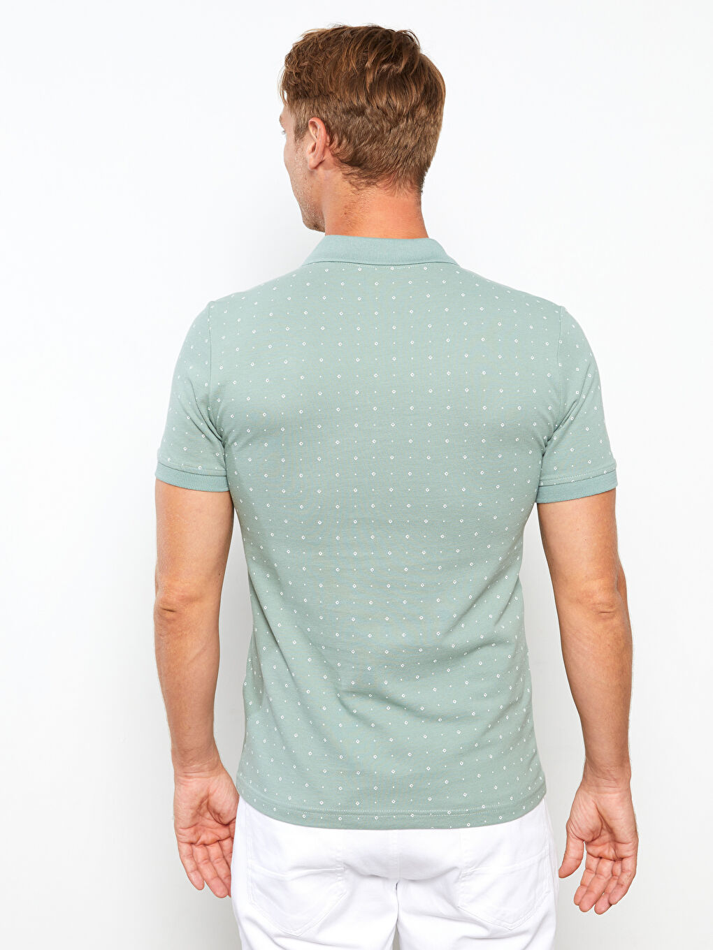 Yeşil Polo Yaka Kısa Kollu Desenli Pike Erkek Tişört-4