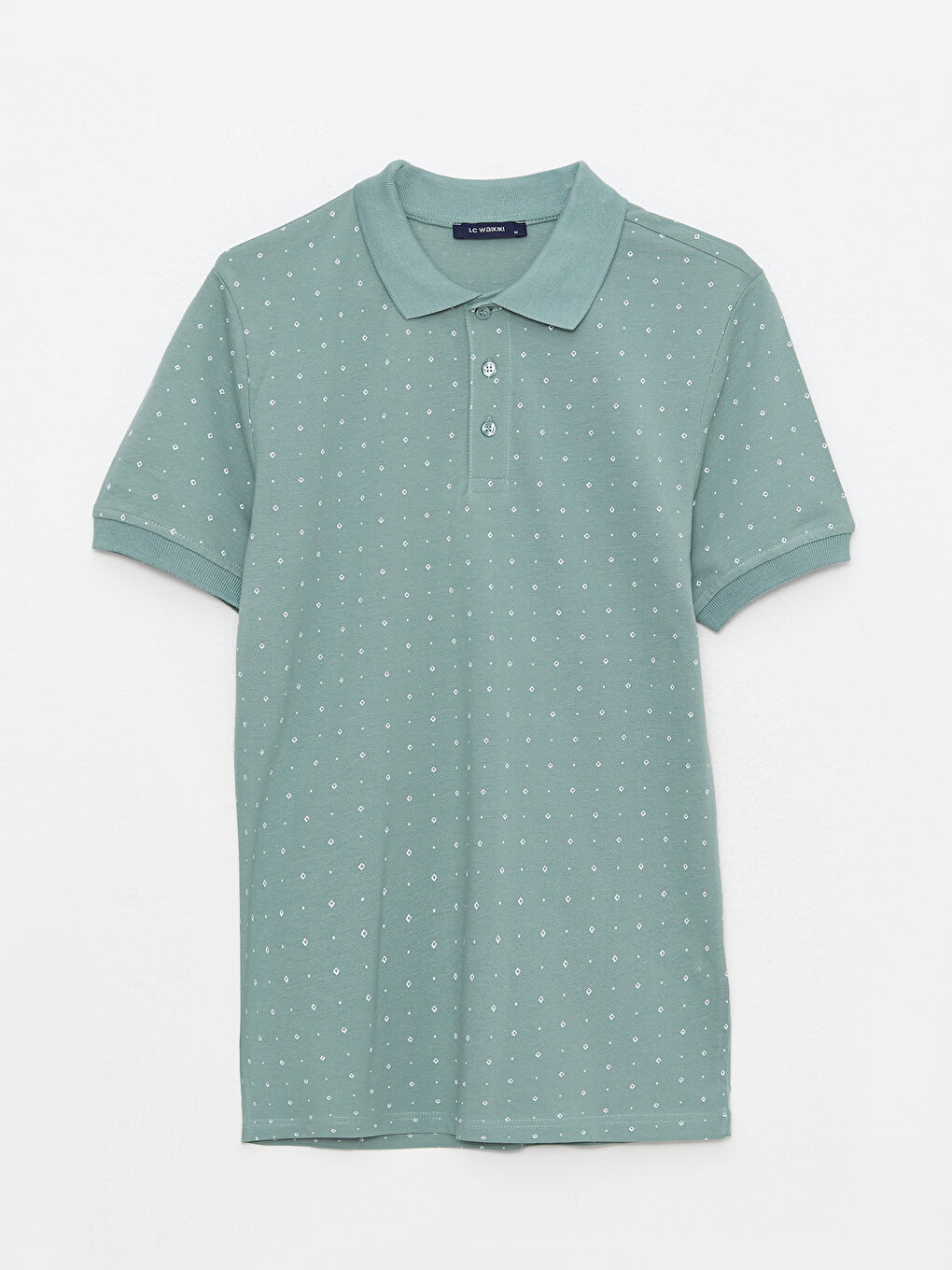 Yeşil Polo Yaka Kısa Kollu Desenli Pike Erkek Tişört-5