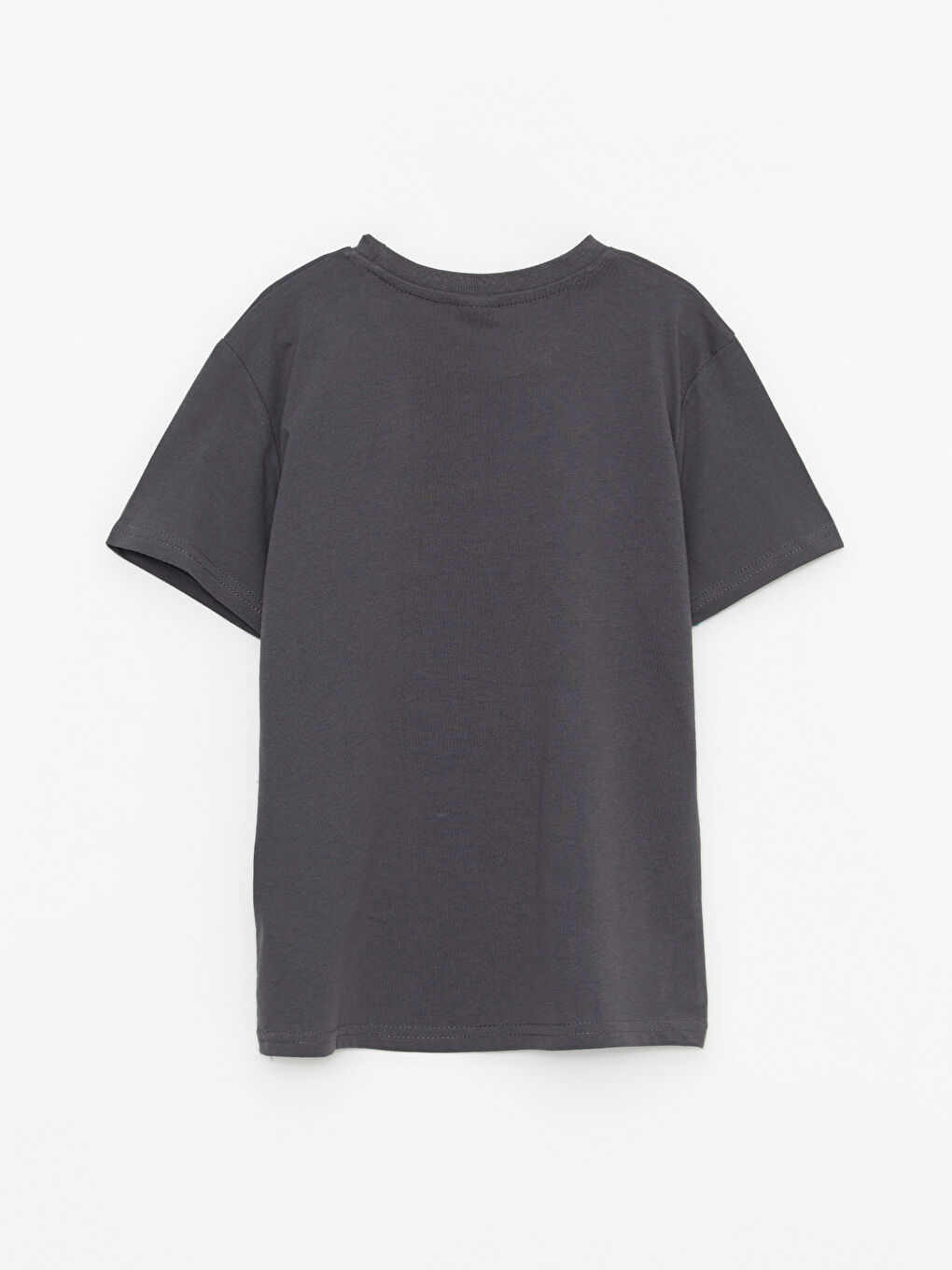 Gri Bisiklet Yaka Baskılı Kısa Kollu Pamuklu Erkek Çocuk Tişört-1