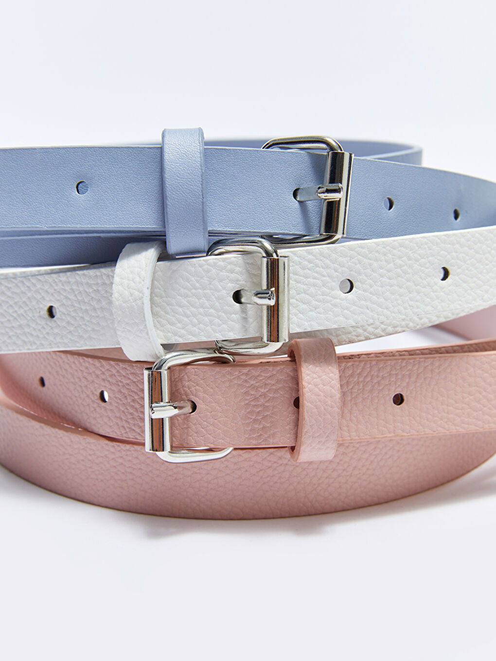 Pembe Deri Görünümlü İnce Kadın Kemer 3'lü