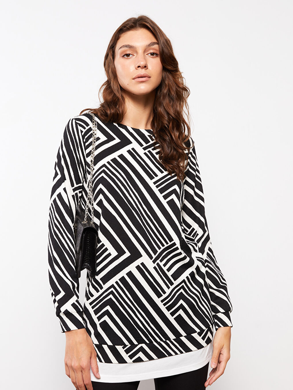 Crew Neck Patterned Long Sleeve Women's Tunic