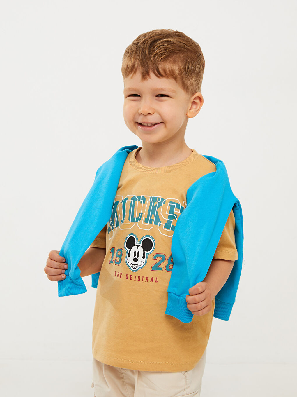 Crew Neck Short Sleeve Mickey Mouse Printed Cotton Baby Boy T-Shirt