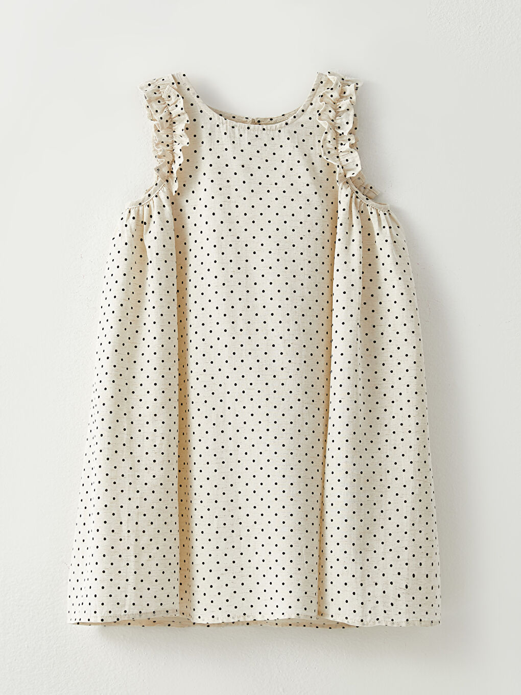 Ekru Bisiklet Yaka Puantiyeli Kız Çocuk Elbise