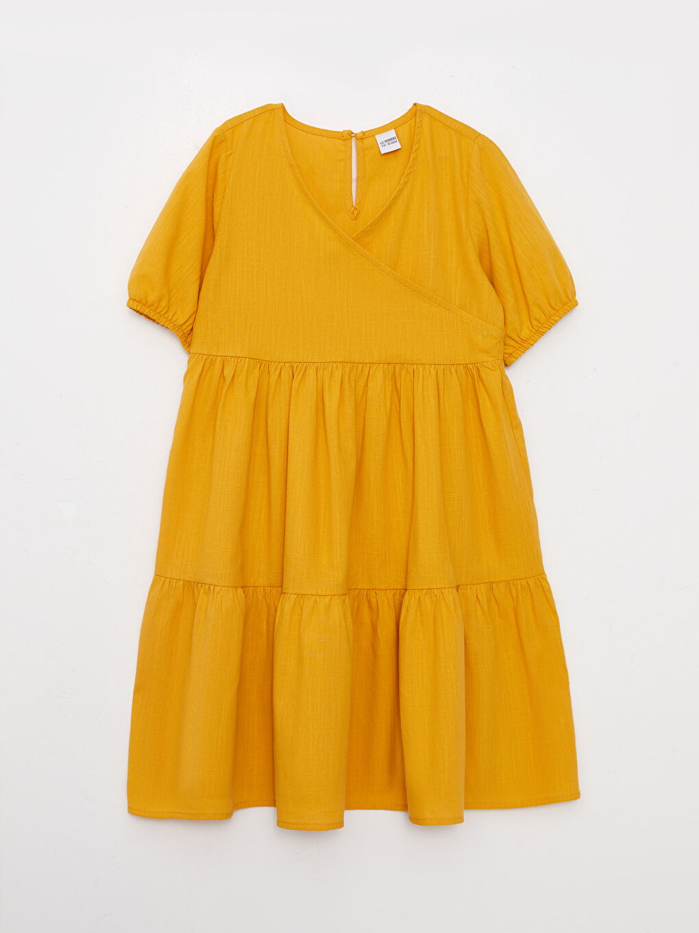 Sarı V Yaka Basic Kız Çocuk Elbise