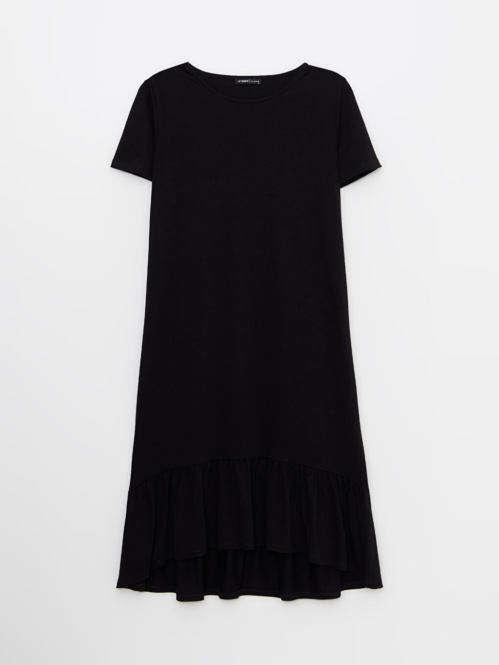 Siyah Bisiklet Yaka Düz Kısa Kollu Kadın Elbise-6