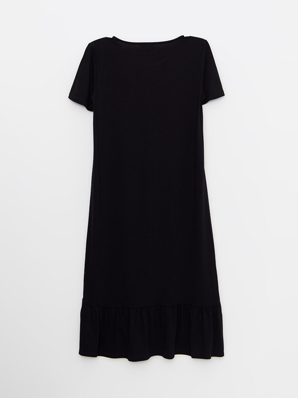 Siyah Bisiklet Yaka Düz Kısa Kollu Kadın Elbise-7