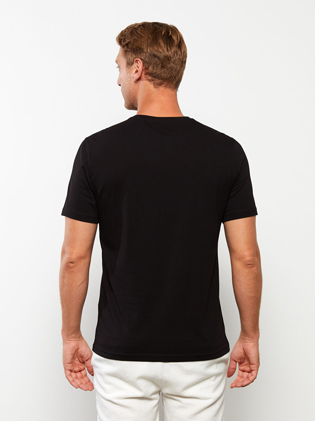 Siyah Bisiklet Yaka Baskılı Kısa Kollu Erkek Tişört-4