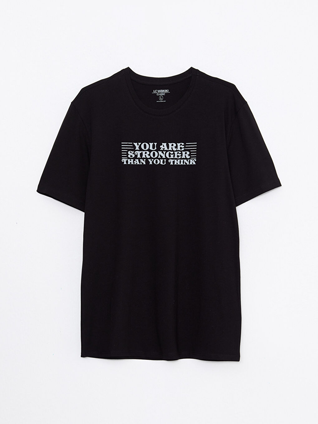 Siyah Bisiklet Yaka Baskılı Kısa Kollu Erkek Tişört-5