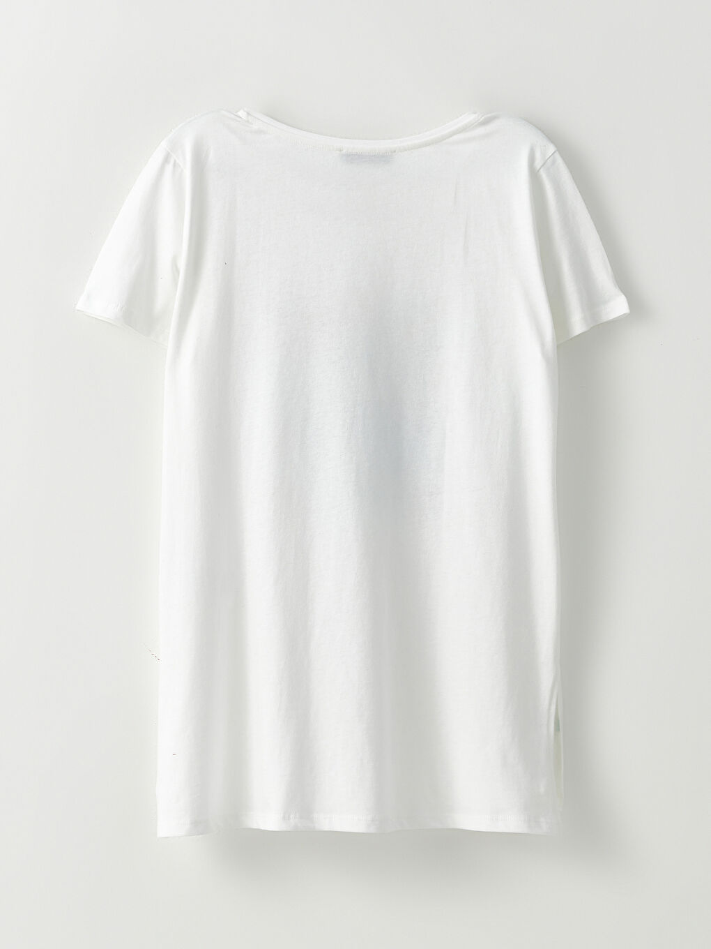 Ekru Bisiklet Yaka Baskılı Kısa Kollu Pamuklu Kadın Tişört-6