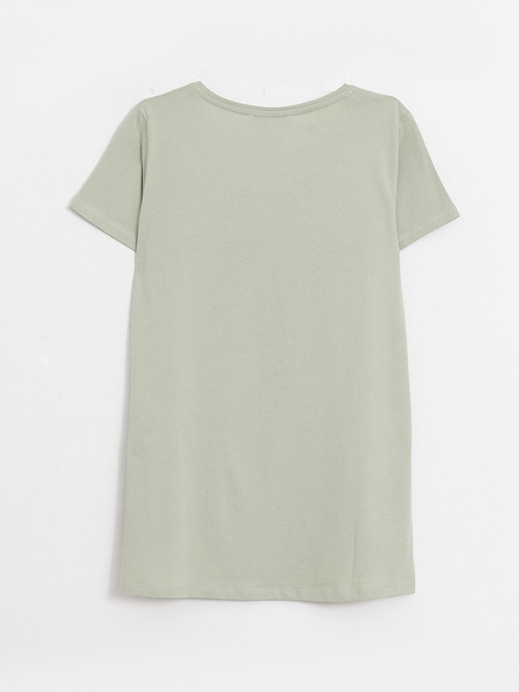 Yeşil Bisiklet Yaka Baskılı Kısa Kollu Pamuklu Kadın Tişört-6