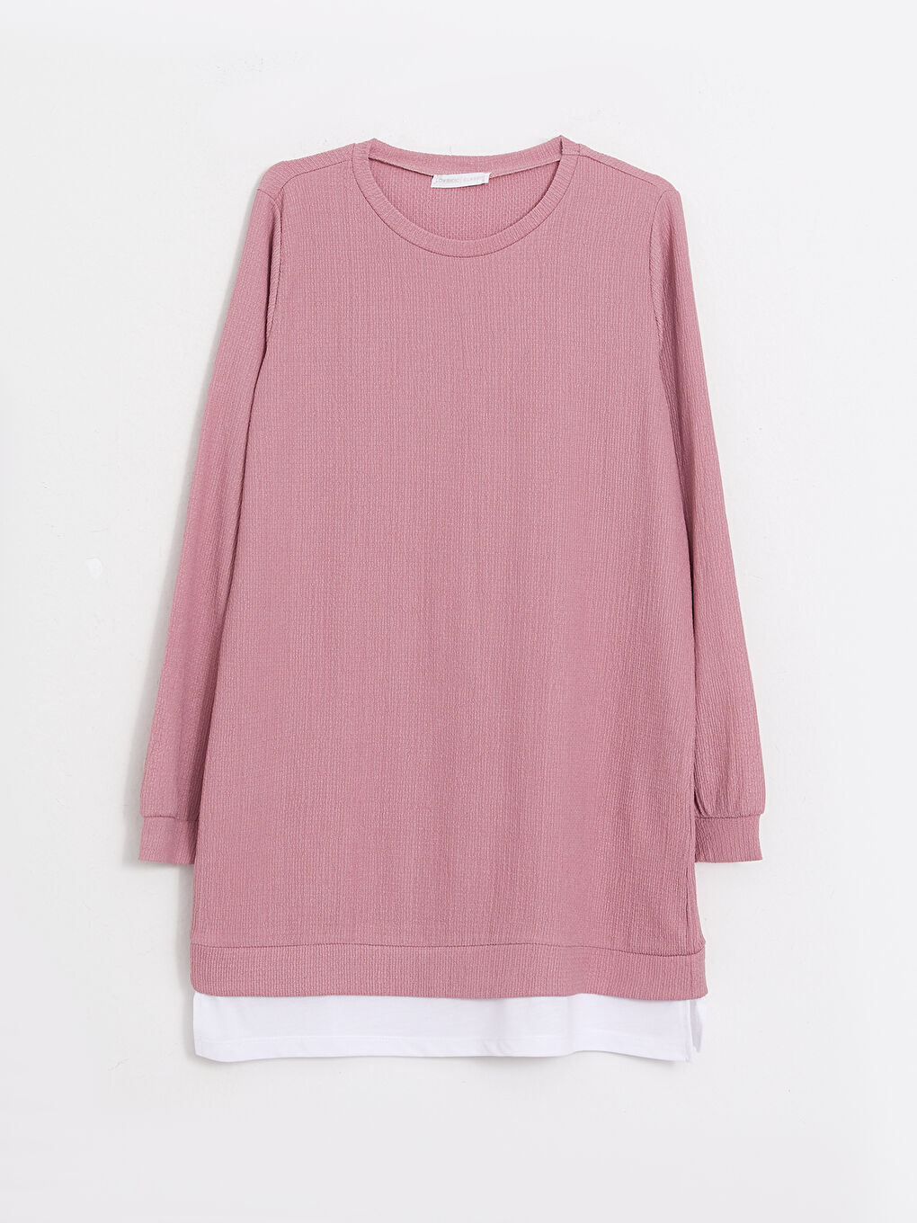 Pembe Bisiklet Yaka Düz Uzun Kollu Kadın Tunik-5