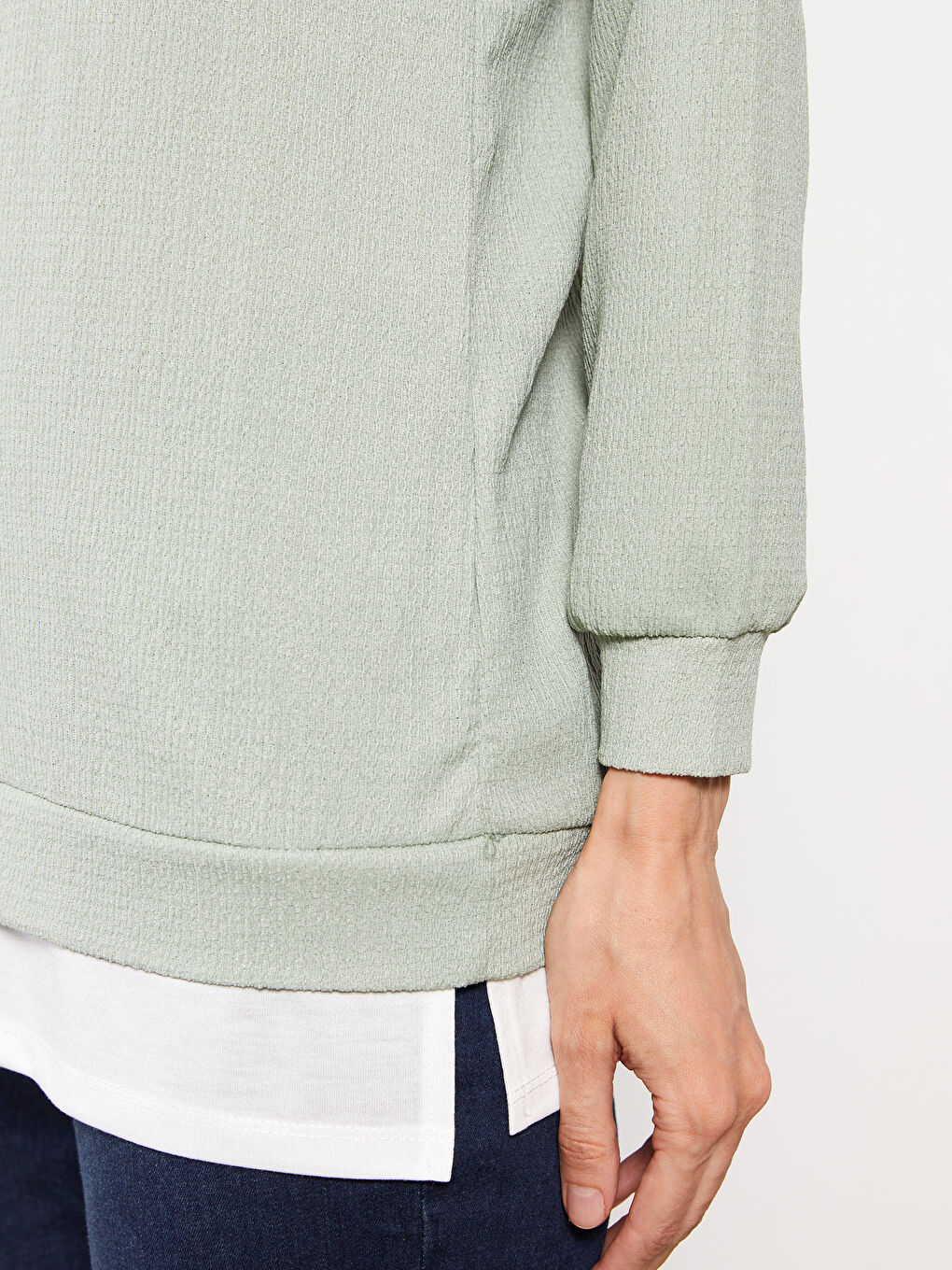 Yeşil Bisiklet Yaka Düz Uzun Kollu Kadın Tunik-3