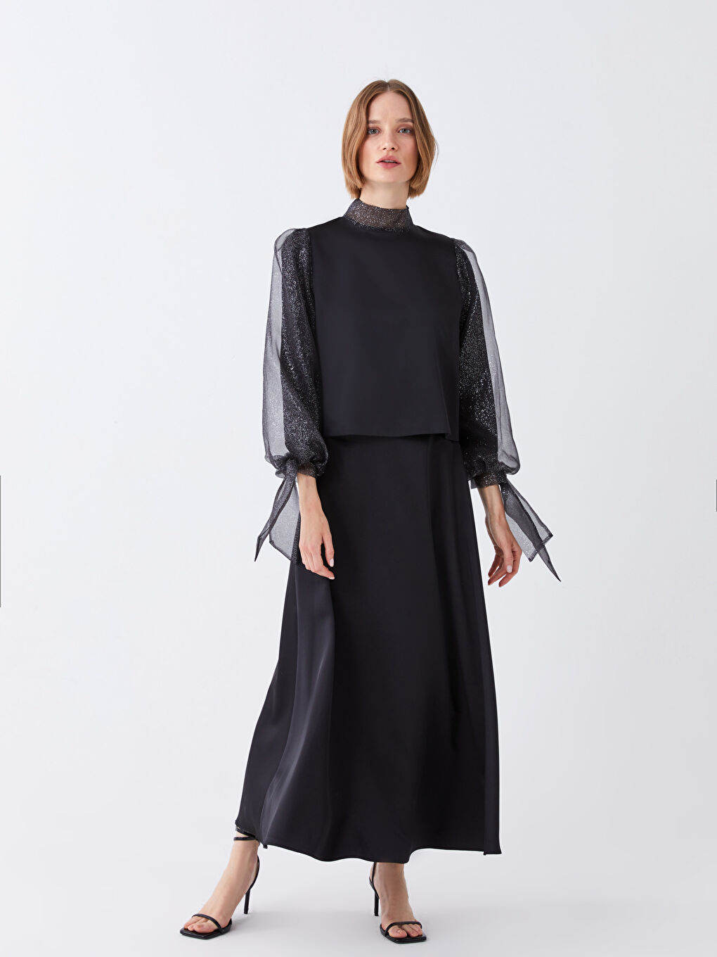 Siyah Kadın A Kesim Düz Abiye Etek-1