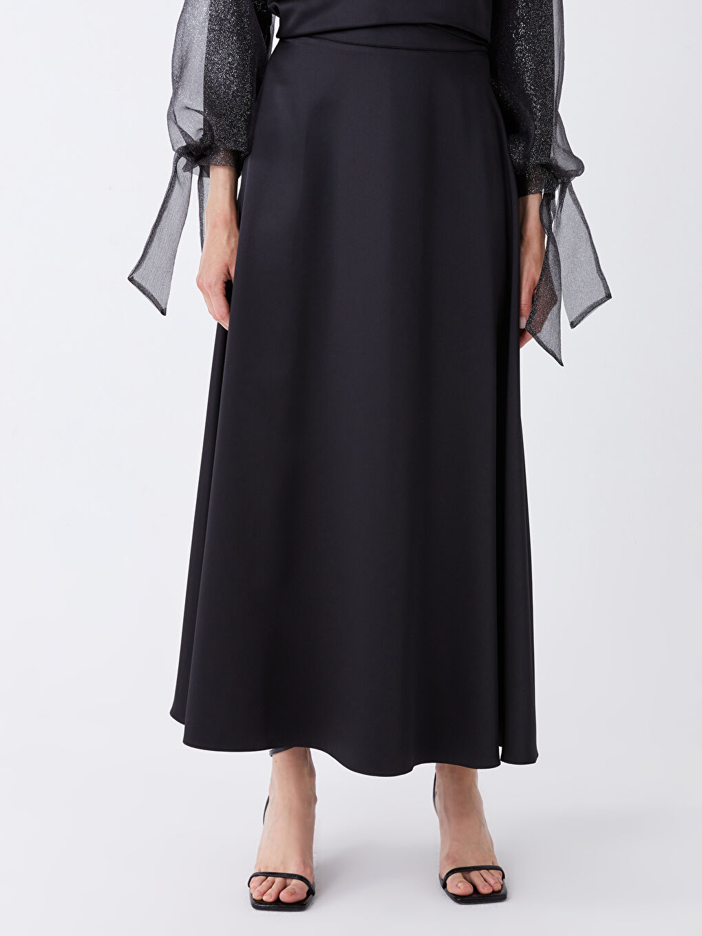 Siyah Kadın A Kesim Düz Abiye Etek-2