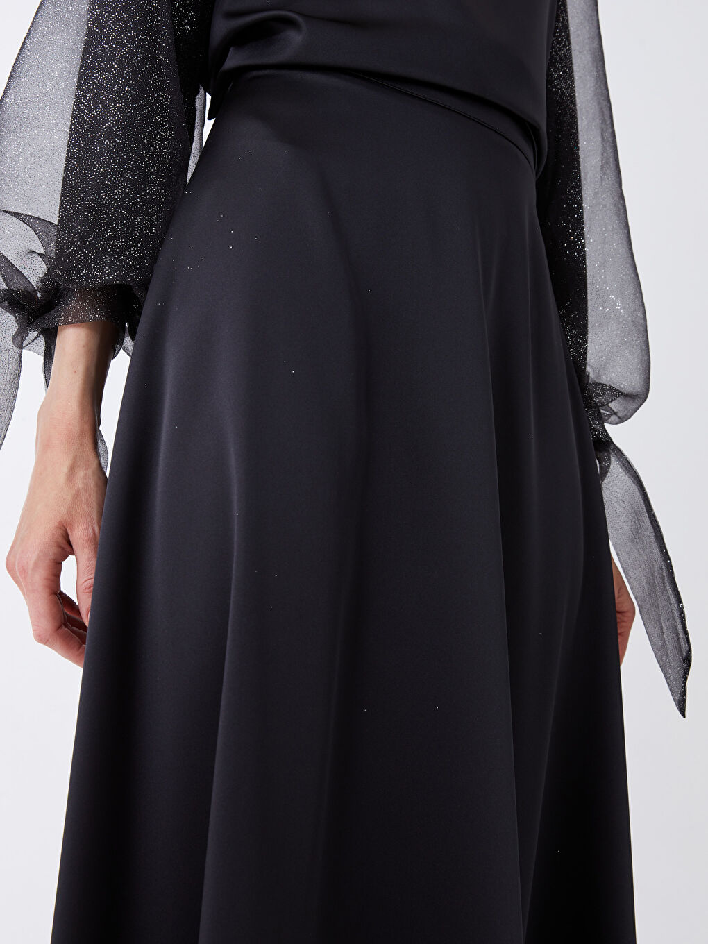 Siyah Kadın A Kesim Düz Abiye Etek-3