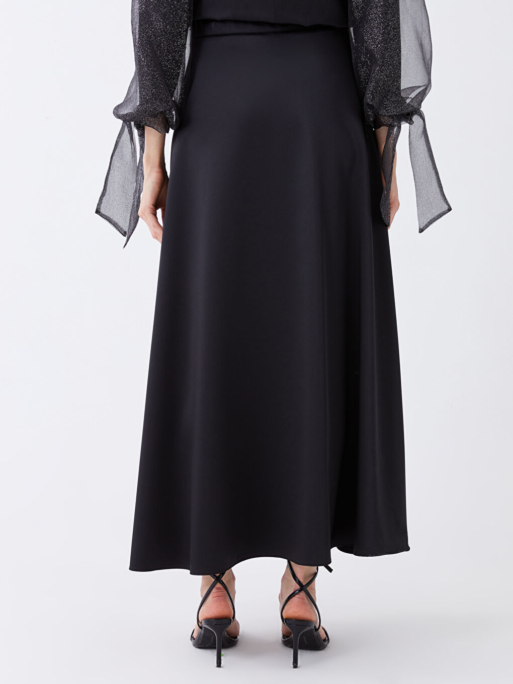 Siyah Kadın A Kesim Düz Abiye Etek-4