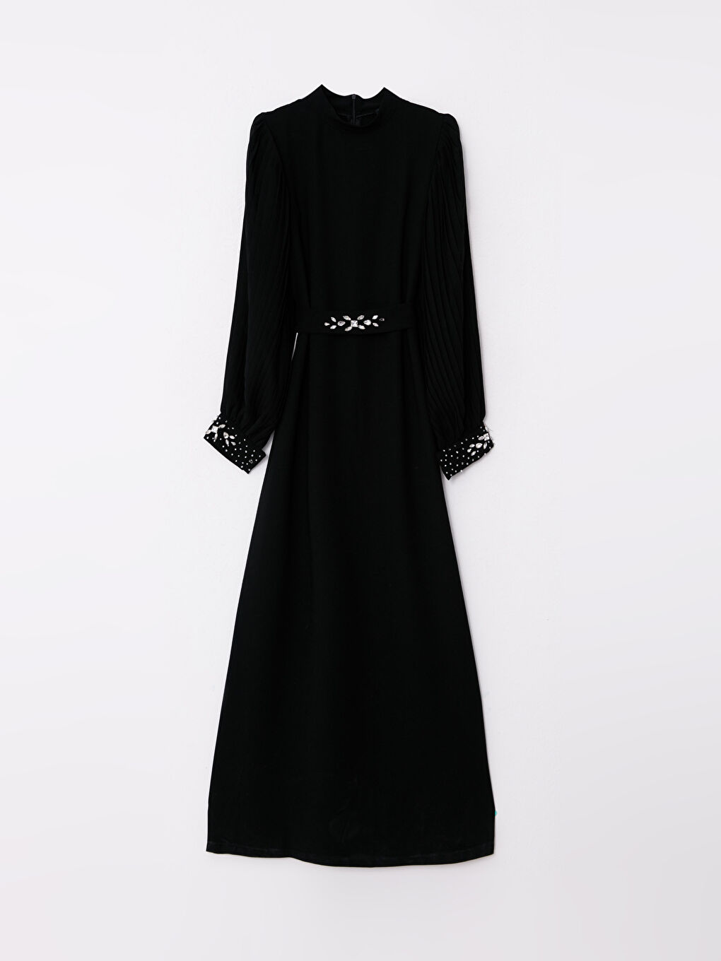 Siyah Dik Yaka Parlak Taşlı Uzun Kollu Kadın Abiye Elbise-6