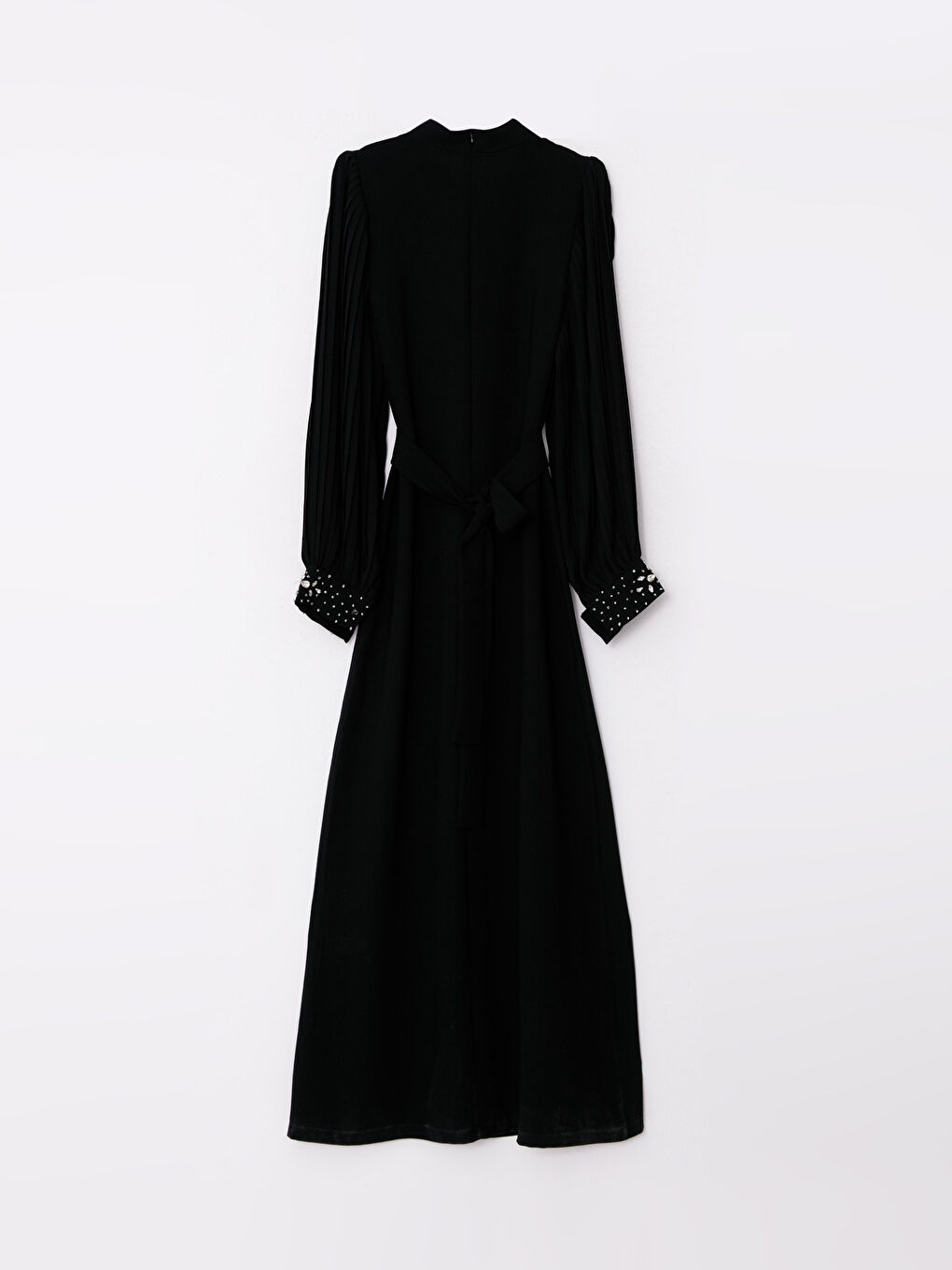 Siyah Dik Yaka Parlak Taşlı Uzun Kollu Kadın Abiye Elbise-7