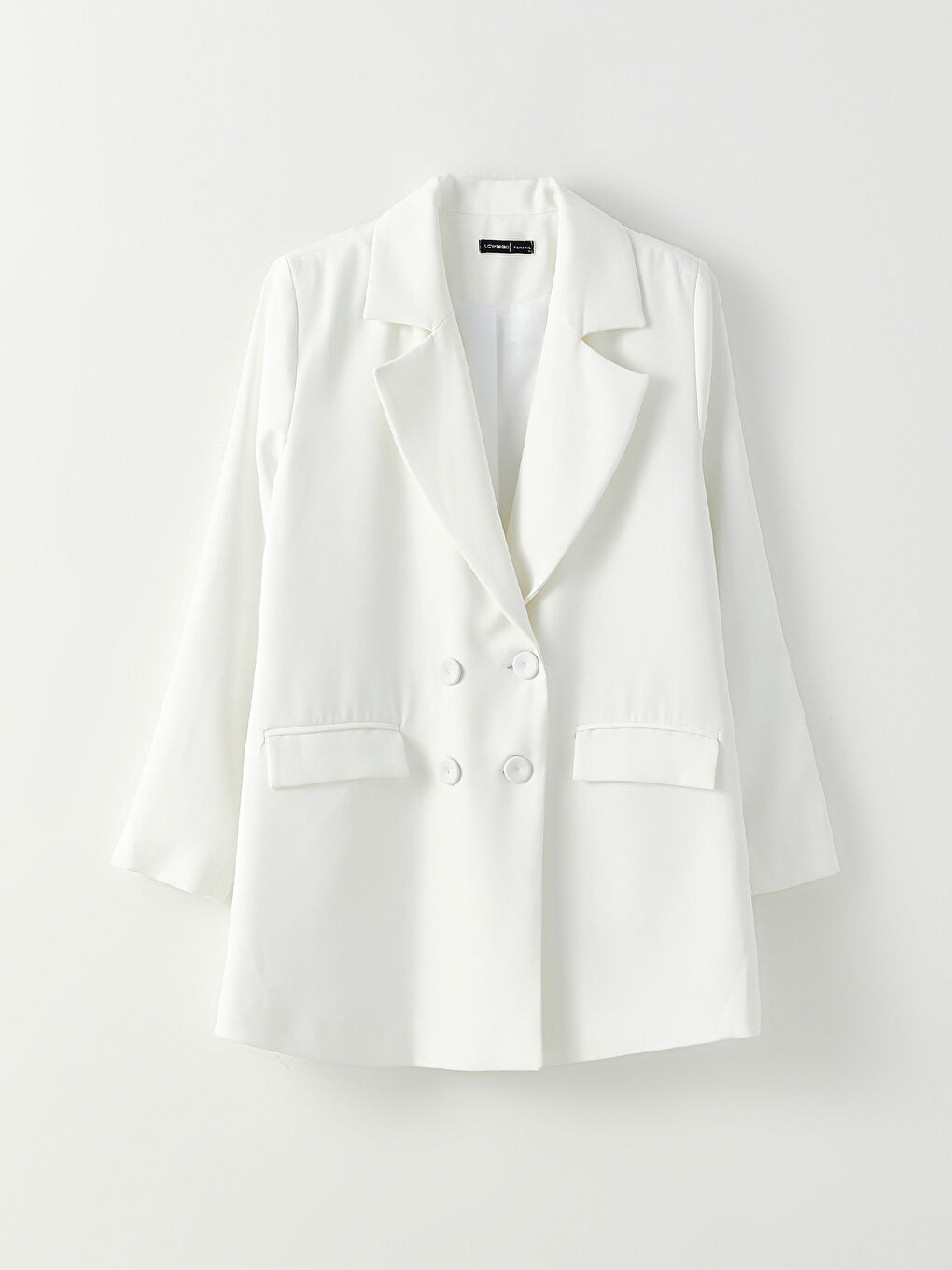 Beyaz Önden Düğme Kapamalı Düz Uzun Kollu Krep Kadın Abiye Ceket-6