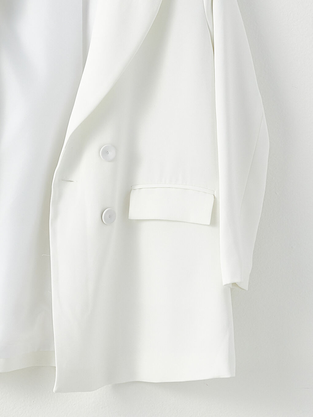 Beyaz Önden Düğme Kapamalı Düz Uzun Kollu Krep Kadın Abiye Ceket-7