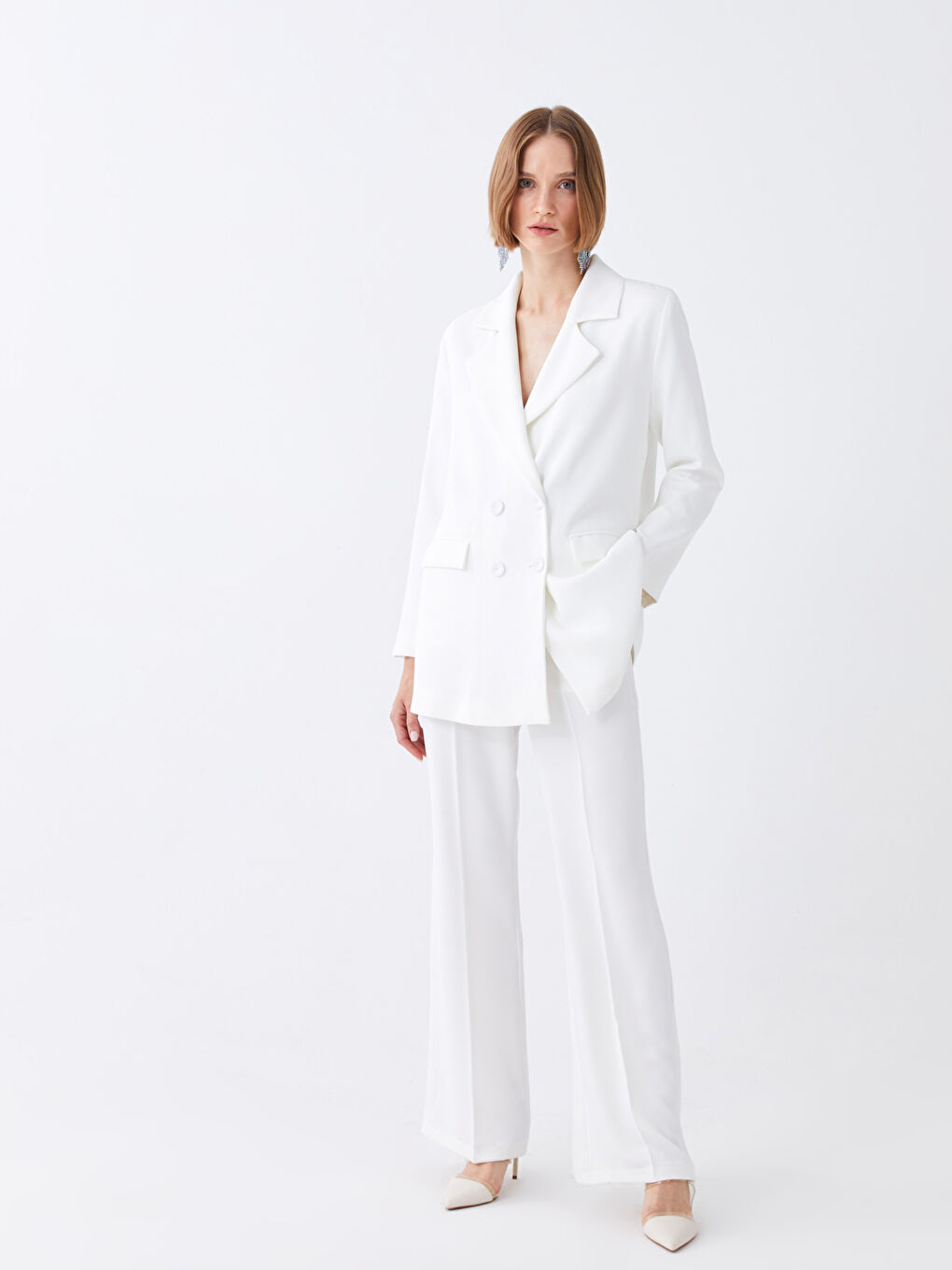 Damen Elastische Taille Standard Passform Schlichte Abendhosen