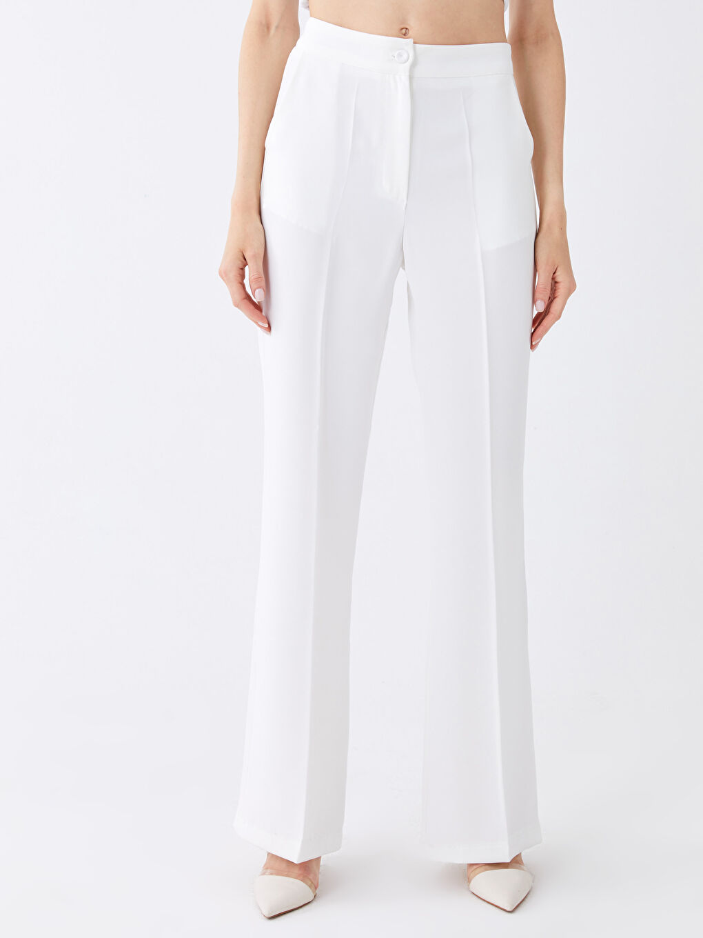 Damen Elastische Taille Standard Passform Schlichte Abendhosen-3