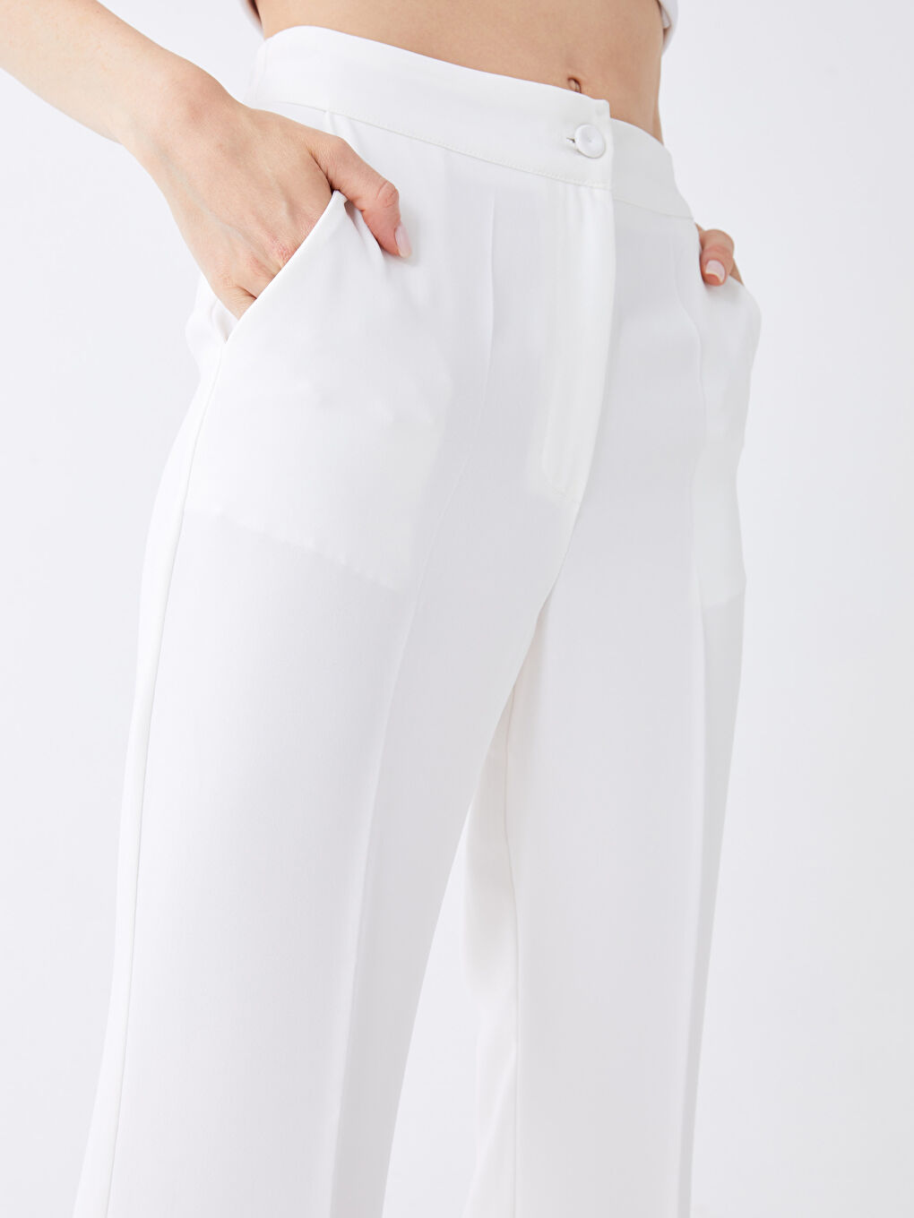 Damen Elastische Taille Standard Passform Schlichte Abendhosen-4