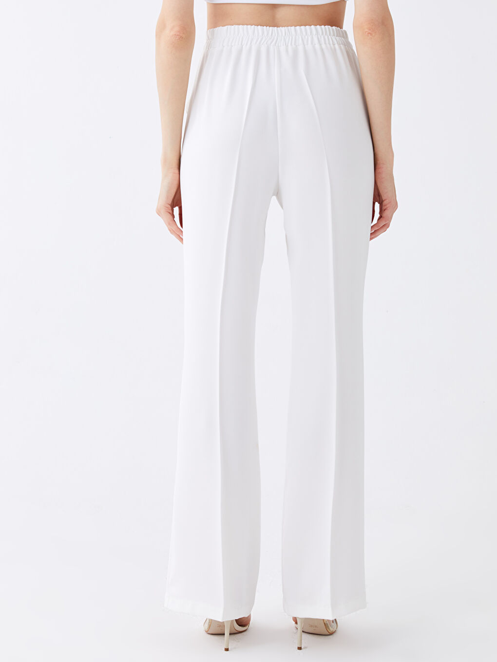 Damen Elastische Taille Standard Passform Schlichte Abendhosen-5