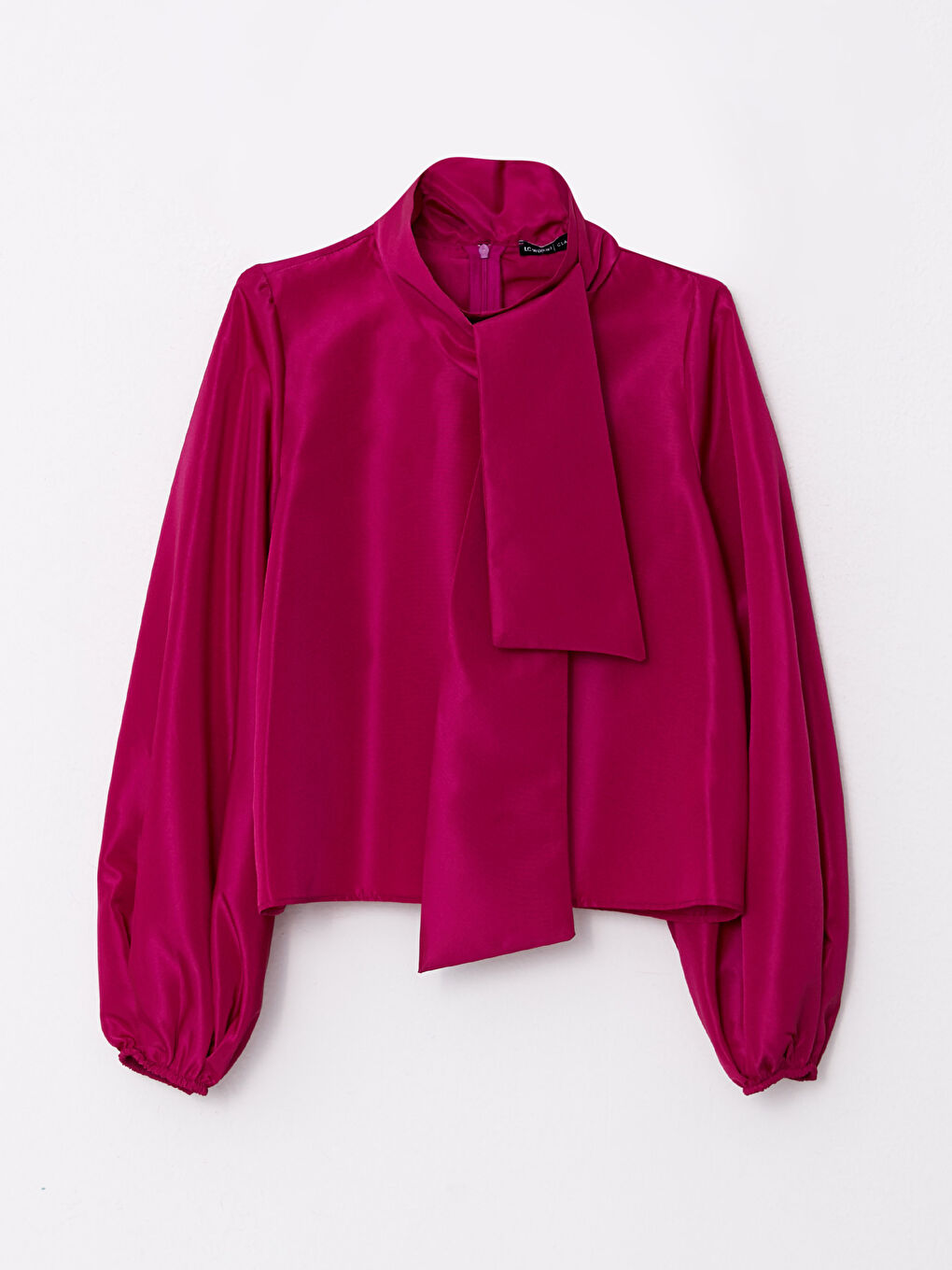 Fuşya Dik Yaka Düz Balon Kollu Kadın Abiye Bluz-7