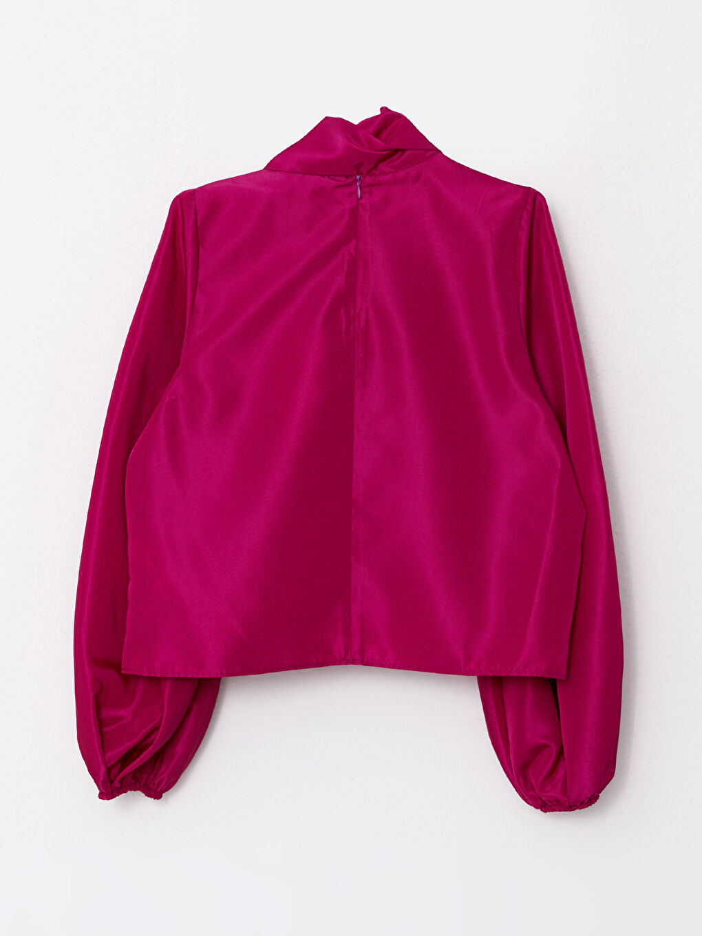 Fuşya Dik Yaka Düz Balon Kollu Kadın Abiye Bluz-8