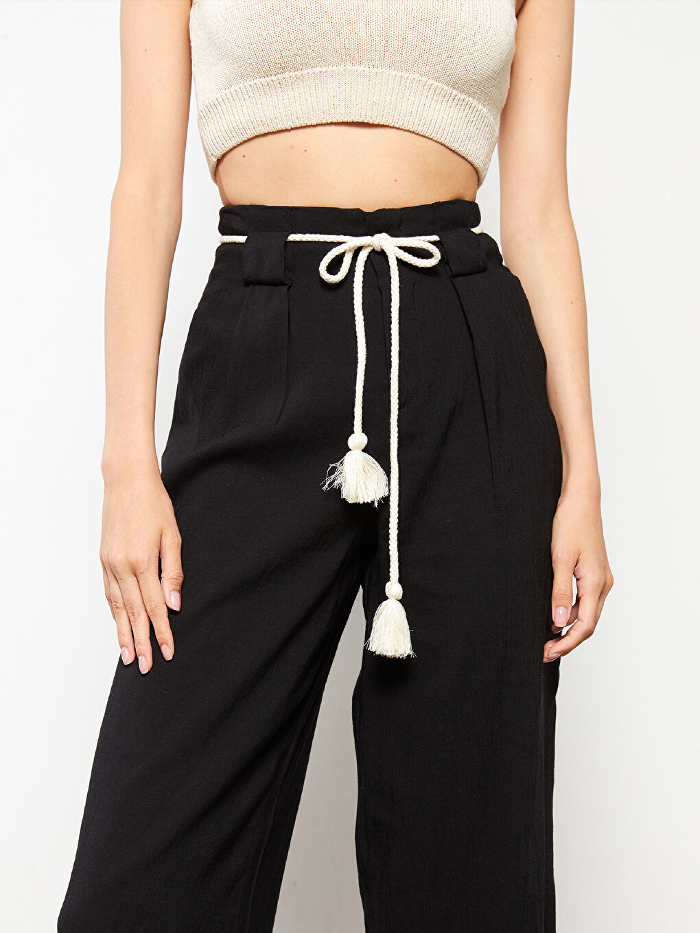 Siyah Standart Fit Düz Geniş Paça Kadın Pantolon-2