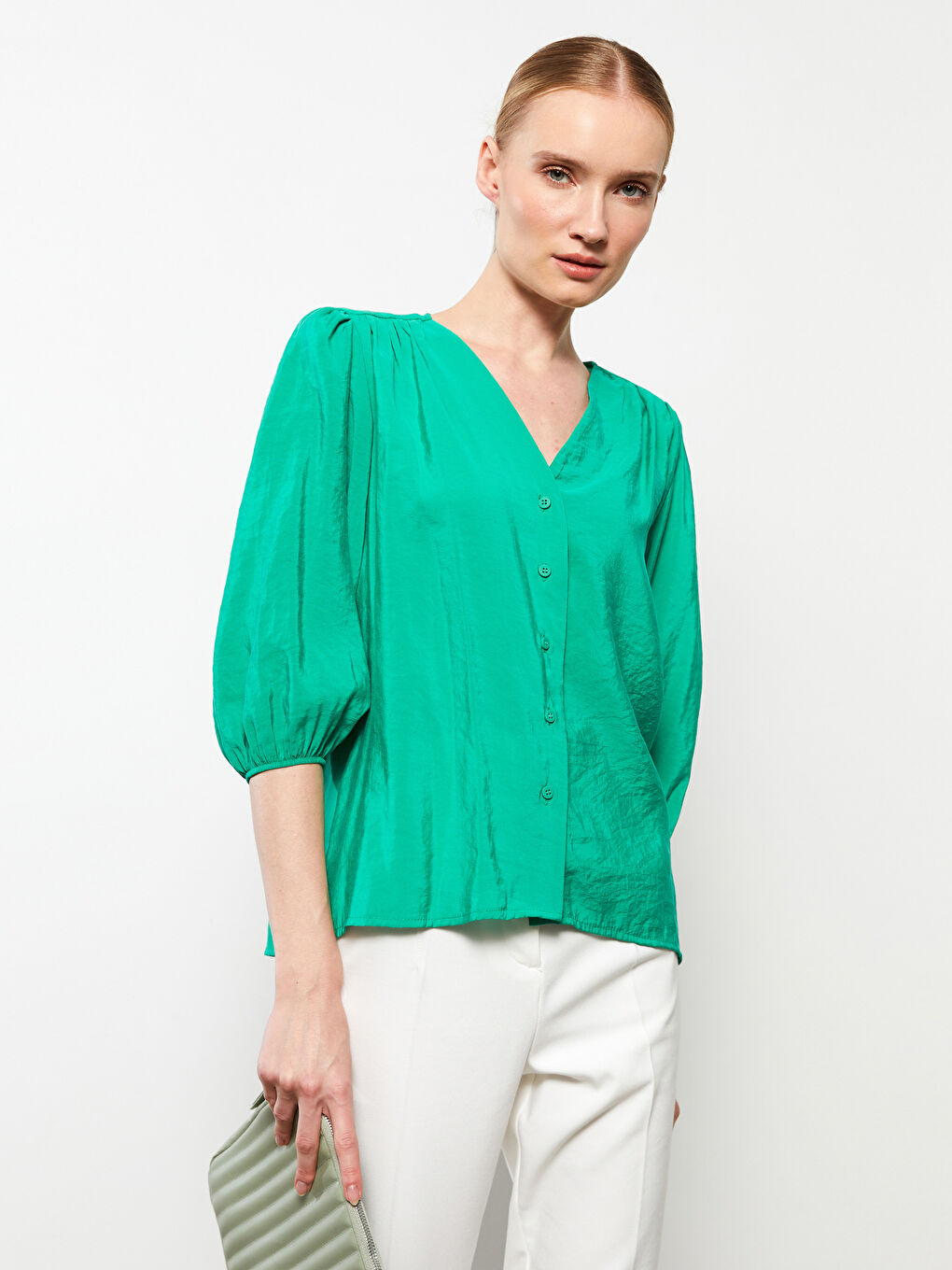 Chemise Unie à Encolure en V pour Femmes