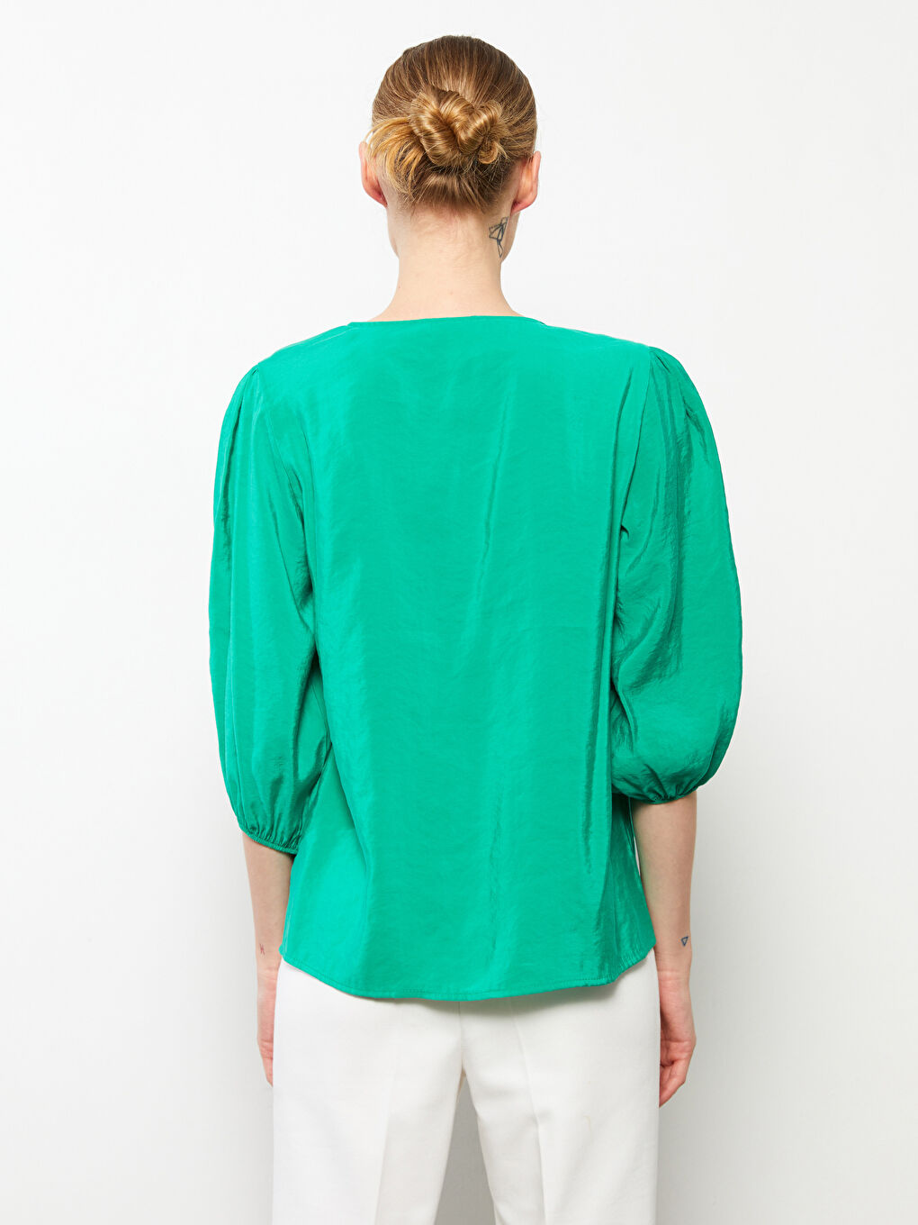 Chemise Unie à Encolure en V pour Femmes-4