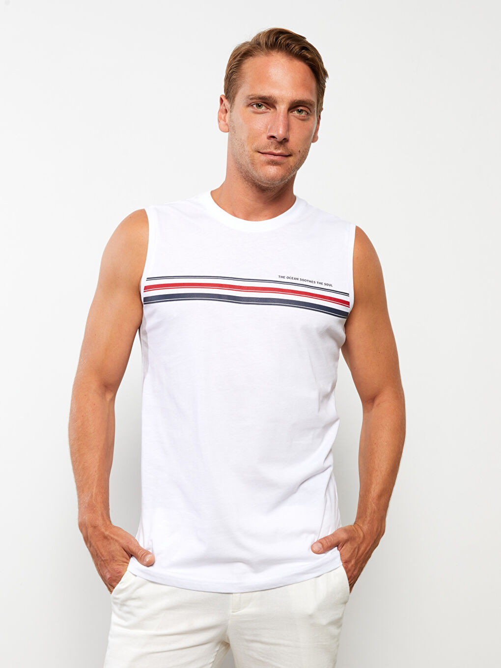 Crew Neck Printed Jersey Men's Sleeveless T-Shirt-1