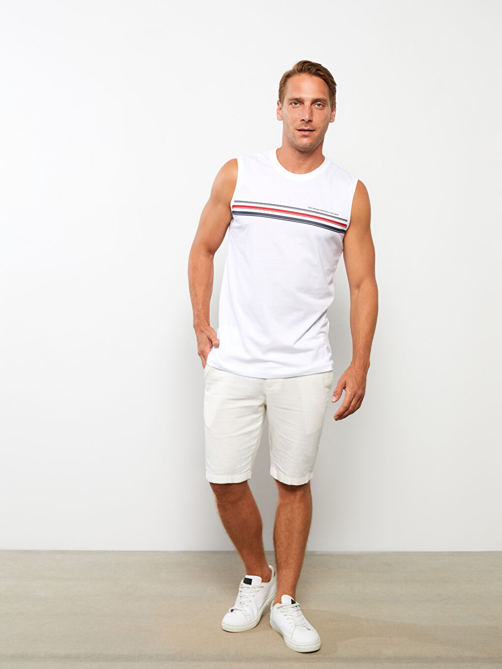 Crew Neck Printed Jersey Men's Sleeveless T-Shirt-2