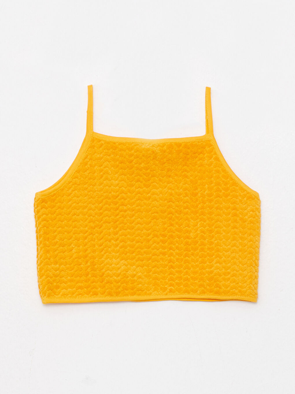 Turuncu Kare Yaka Kendinden Desenli Askılı Kız Çocuk Crop Atlet-1