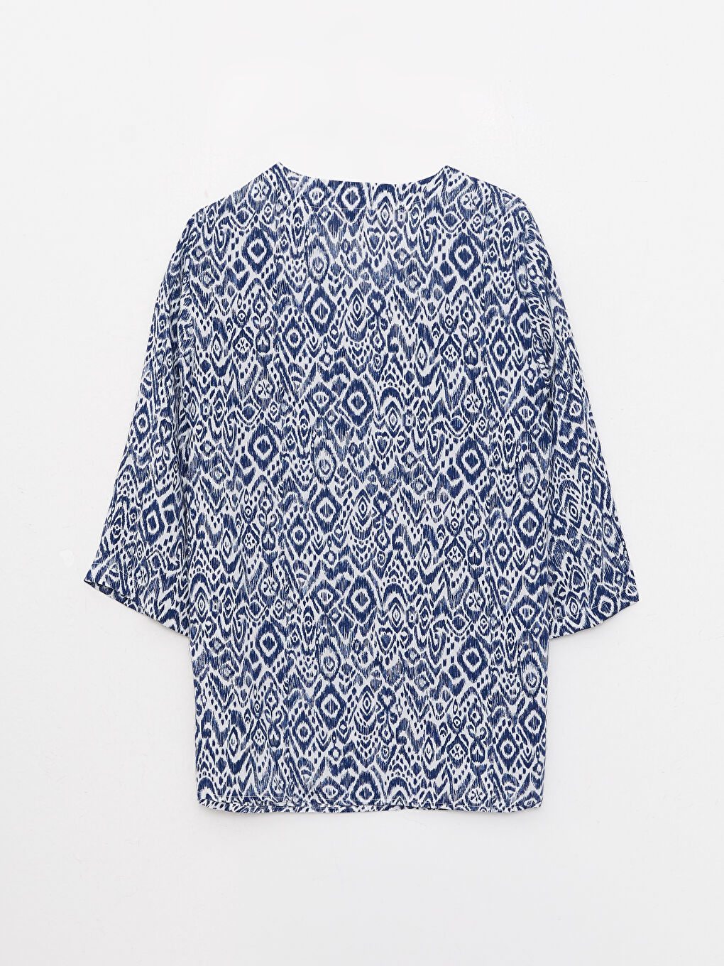 Lacivert V Yaka Desenli Viskon Kadın Bluz-2