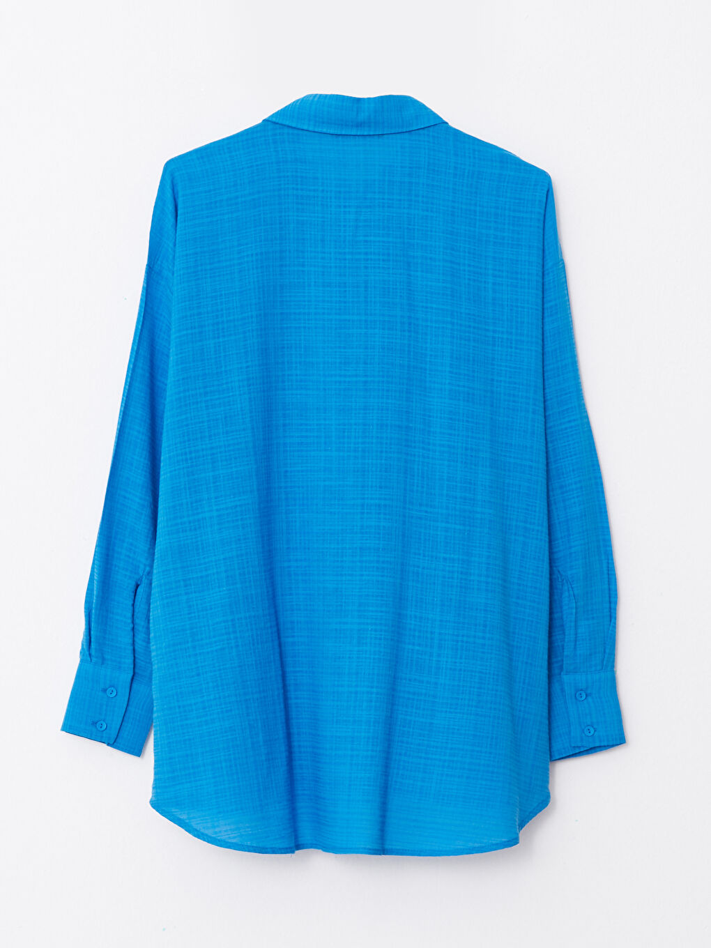 Mavi Önden Düğme Kapamalı Kendinden Desenli Uzun Kollu Kadın Gömlek-6