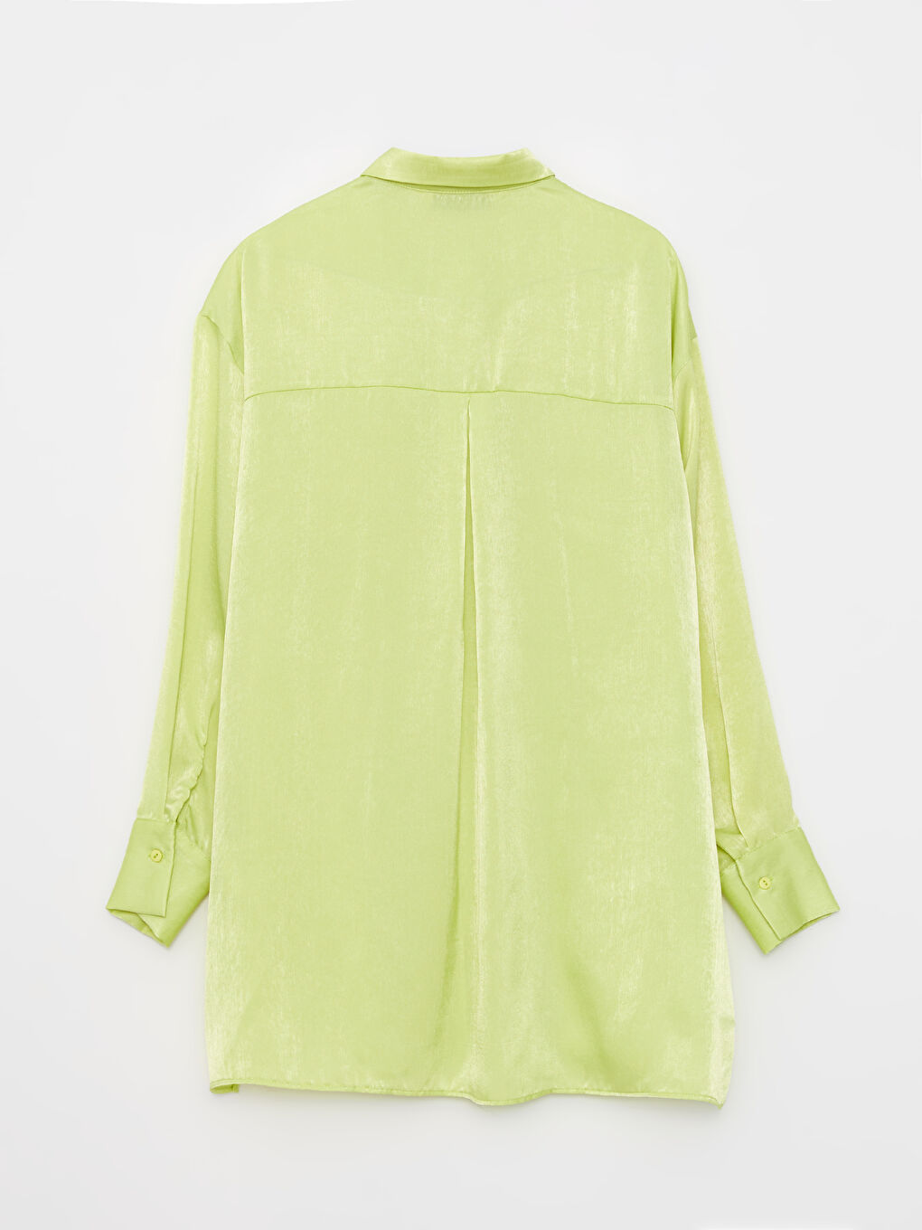 Yeşil Önden Düğme Kapamalı Düz Uzun Kollu Saten Kadın Gömlek-6