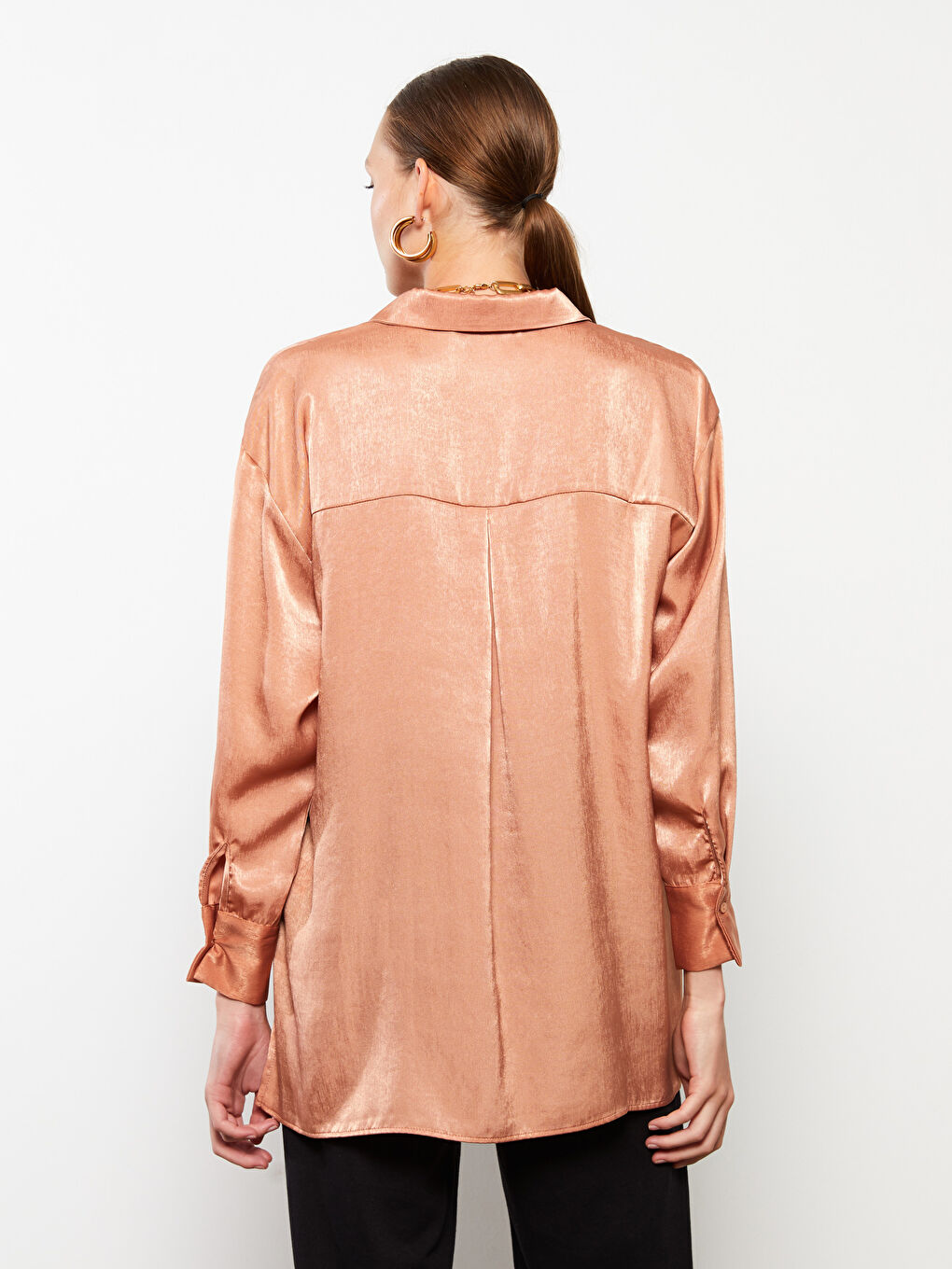 Košulja od satena sa dugim rukavima, dugmadima, za žene-4