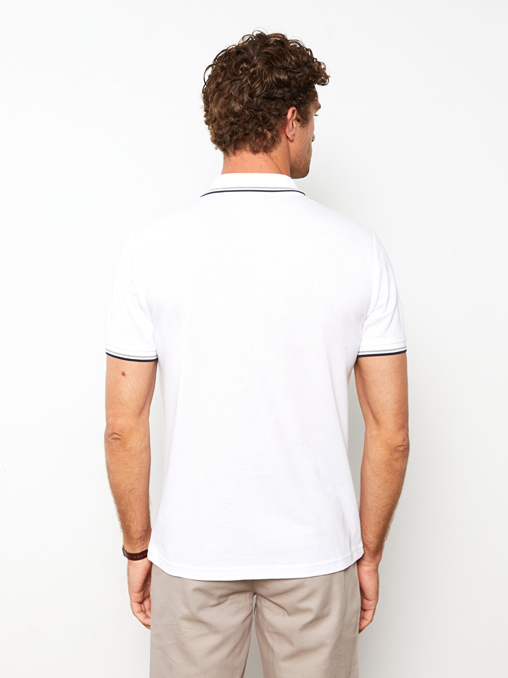 Beyaz Polo Yaka Kısa Kollu Penye Erkek Tişört-5