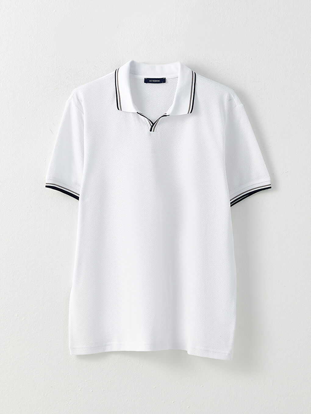 Beyaz Polo Yaka Kısa Kollu Penye Erkek Tişört-6