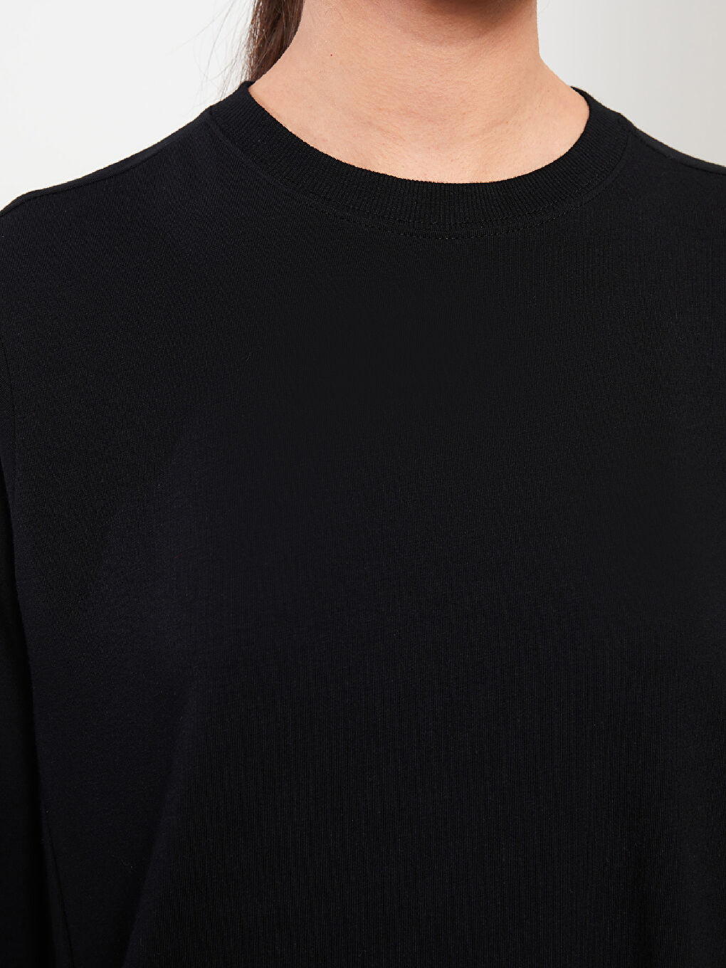 Robe en Coton Unie à Col Rond pour Femmes-3