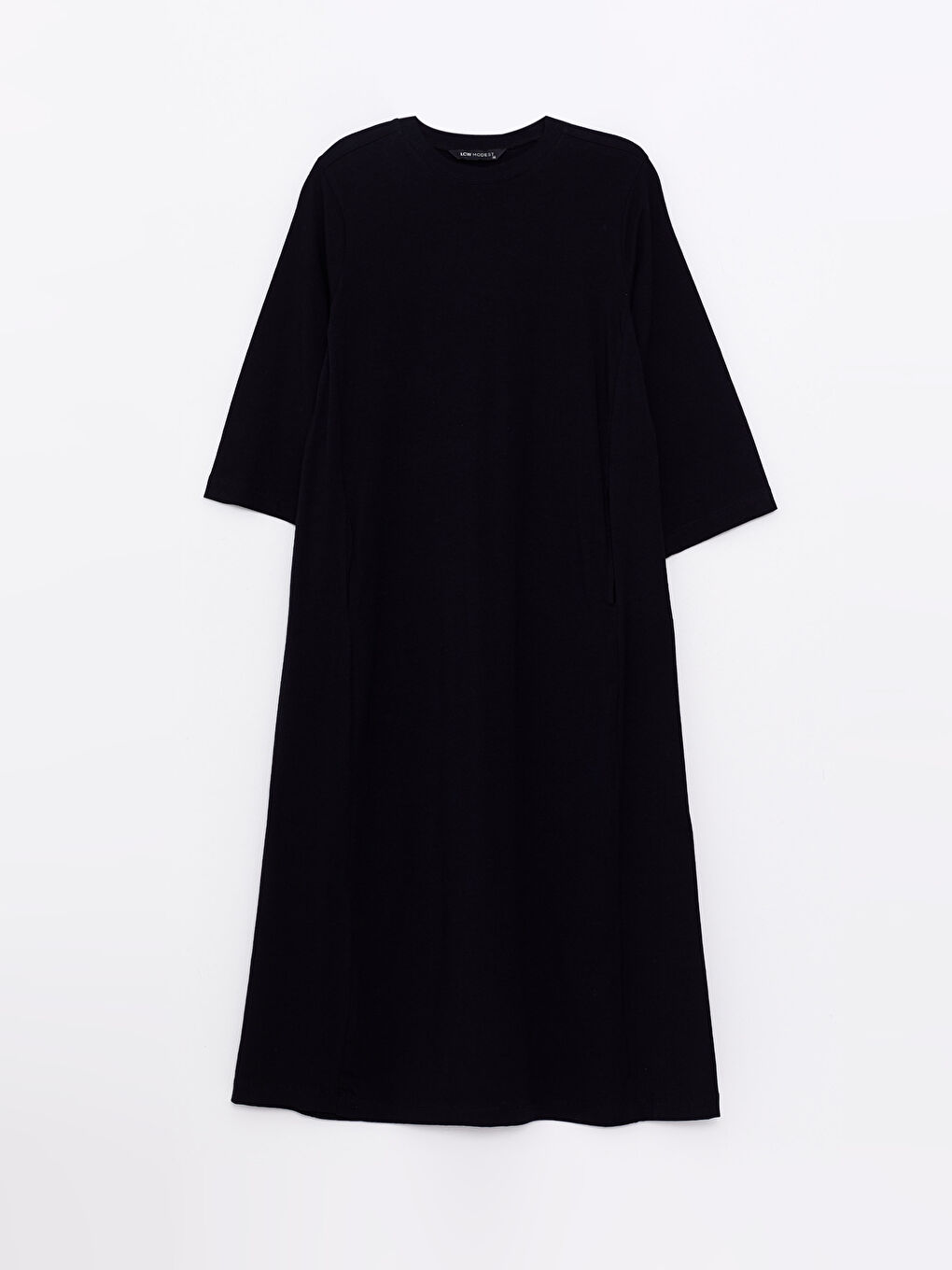 Robe en Coton Unie à Col Rond pour Femmes-5