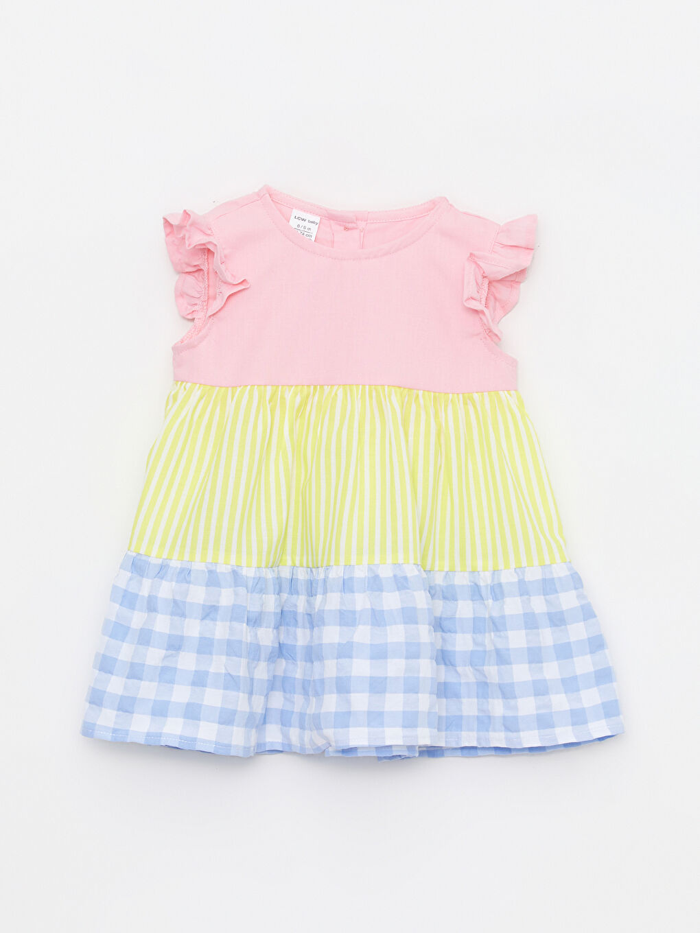 Robe Bébé Fille à Col Rond Manches Courtes Bloc de Couleurs