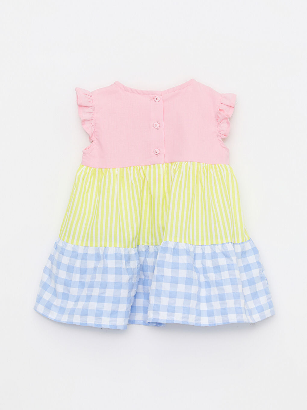 Robe Bébé Fille à Col Rond Manches Courtes Bloc de Couleurs-1