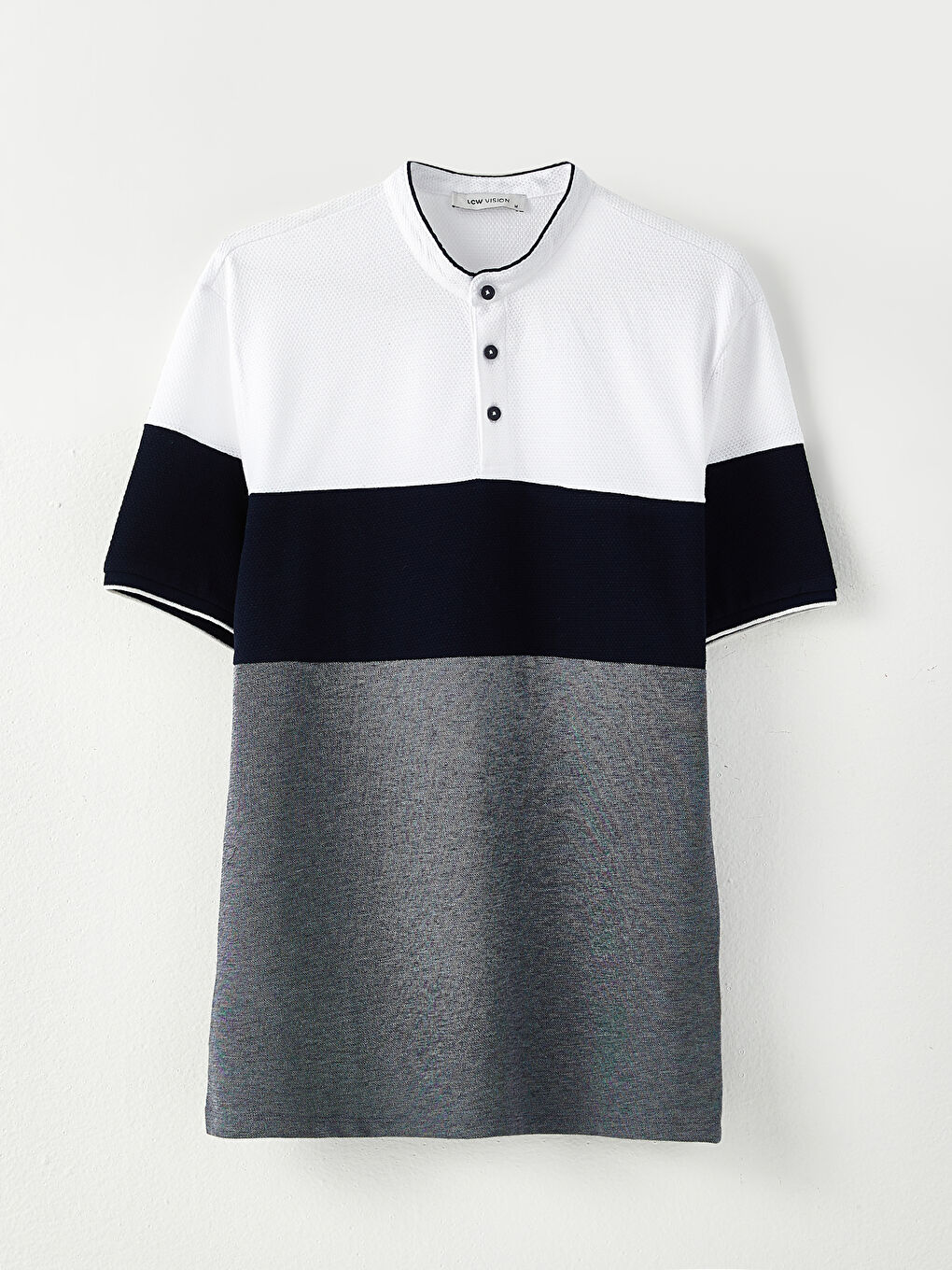 Grandad Collar Short Sleeve Color Block Men's T-Shirt-5