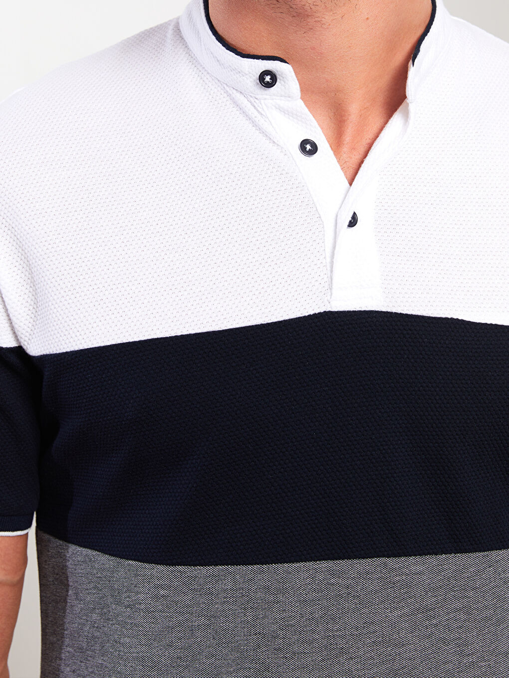 Grandad Collar Short Sleeve Color Block Men's T-Shirt-3